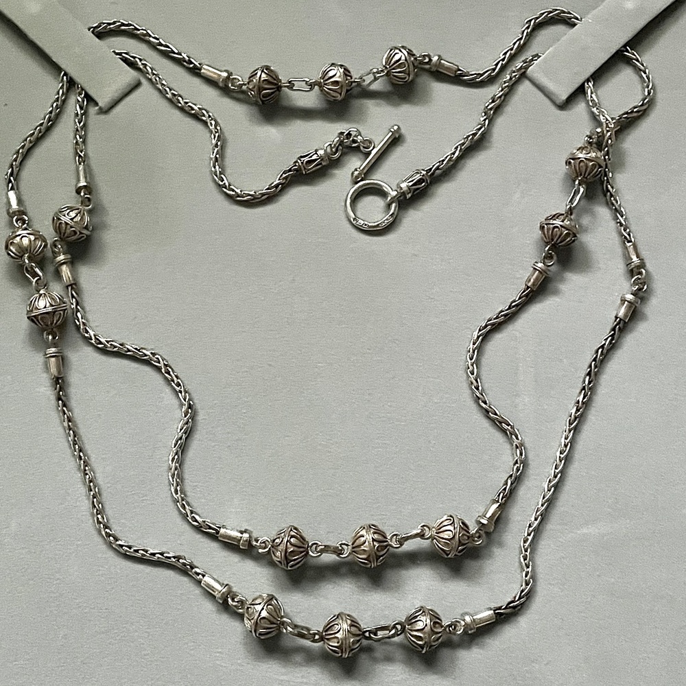 Bali Sterling Silver 40” Necklace Artisan Made Vintage One of a Kind